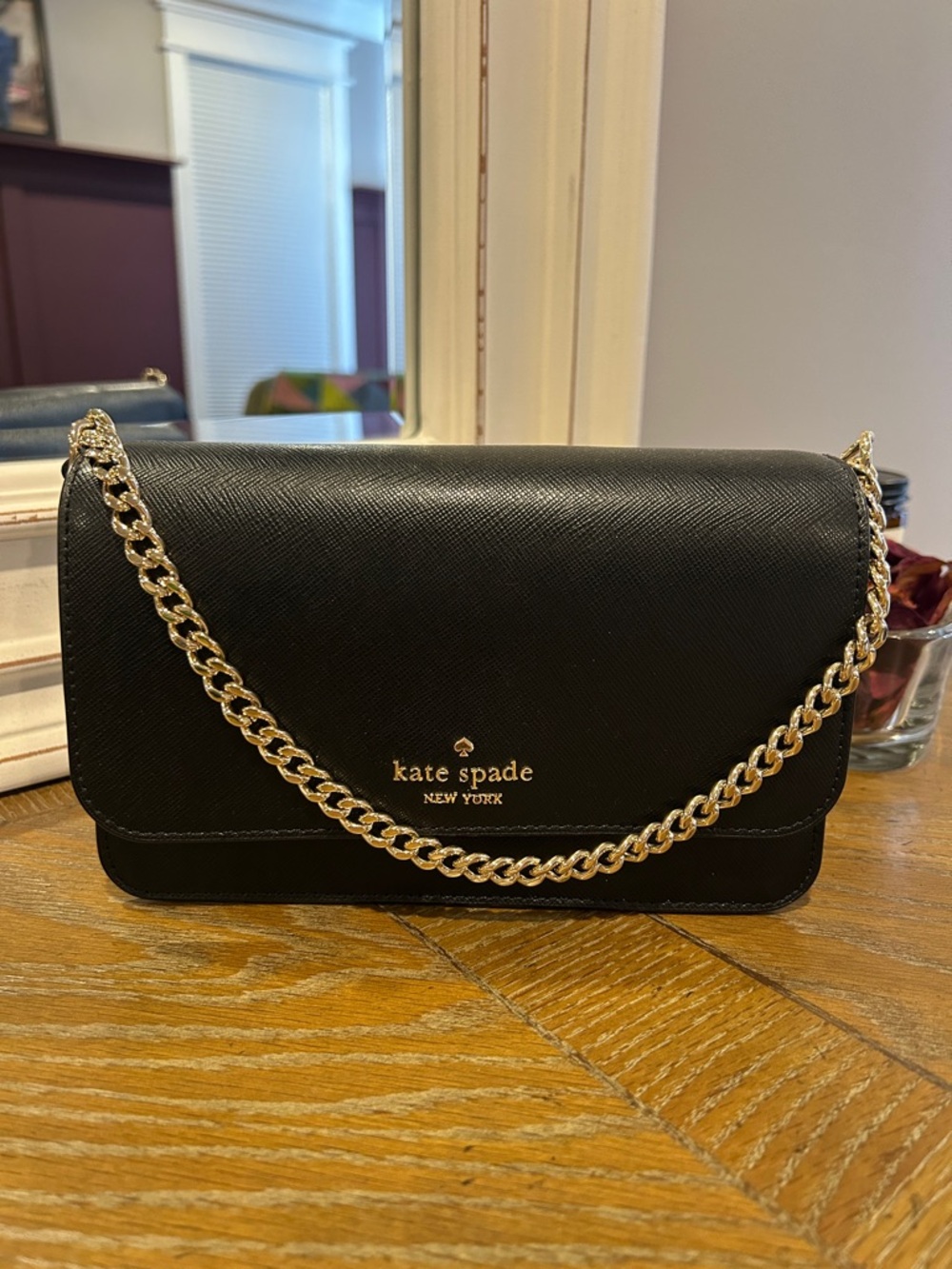 kate spade Black Leather Chain Crossbody Bag with Gold Hardware - Picture 1 of 5